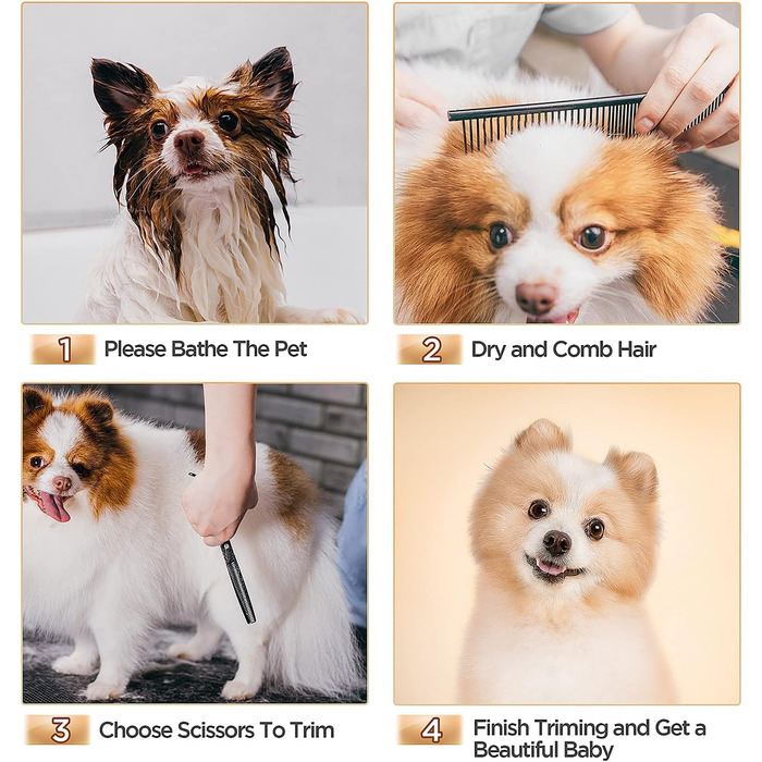 Набір професійних ножиць для грумінгу собак та котів Gimars 4CR (6-в-1) з безпечними закругленими кінцями, включає прямі, філірувальні та вигнуті ножиці та гребінець