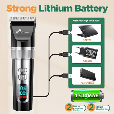 Гімрас 6-в-1 професійна машинка для стрижки собак з набором ножиць, 7000 об/хв, тиха, акумуляторна, для густого хутра, 4-в-1 триммер для лап, срібна