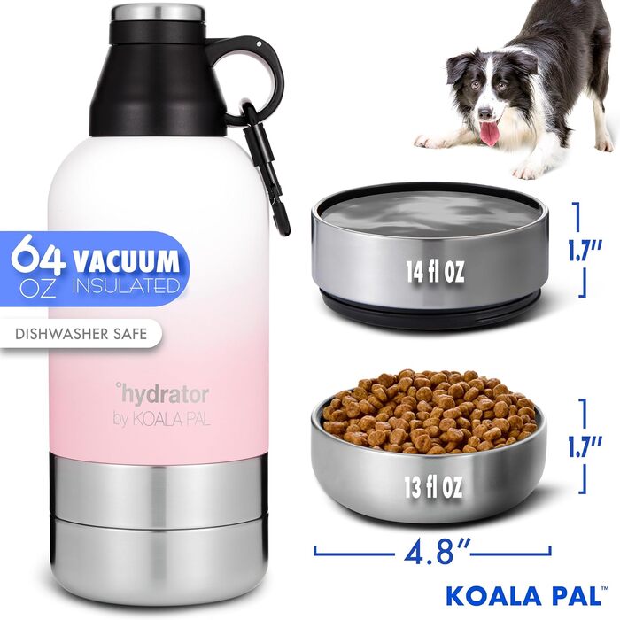 Водяна пляшка для собак Koala Pal 1.8 л з чохлом та ремінцем – миска для собак великих порід, туристична пляшка + миски для собак, кемпінгове спорядження для собак, аксесуари для собак великих порід