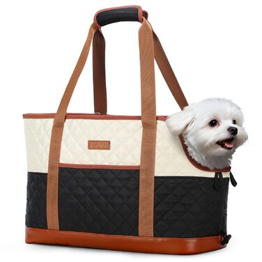 Транспортна сумка для собак та котів до 5 кг, чорно-бежева