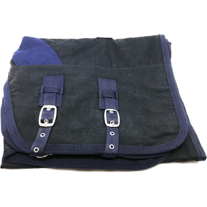 Літня бавовняна попона для коней Maddy 2, легка та дихаюча, з ременями та захистом хвоста, 155 см, чорний/синій