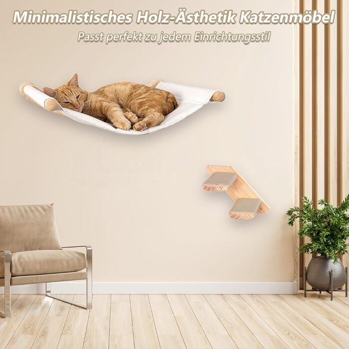 REDKNOT Кліматична стіна для котів з гамаком та драбиною, котячий комплекс на стіну з сизалевим когтеточкою, до 20 кг