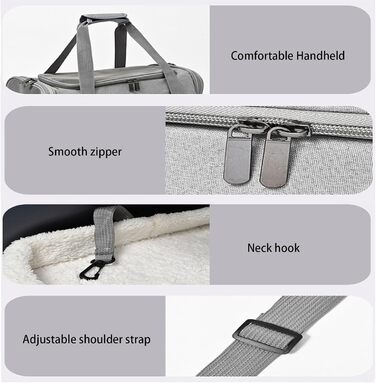 Транспортна переноска для тварин, переноска для кота, переноска для собак, підходить для маленьких собак, котів, кошенят, цуценят, зручний ремінь, регульований плечовий ремінь, для подорожей та прогулянок (Сірий)