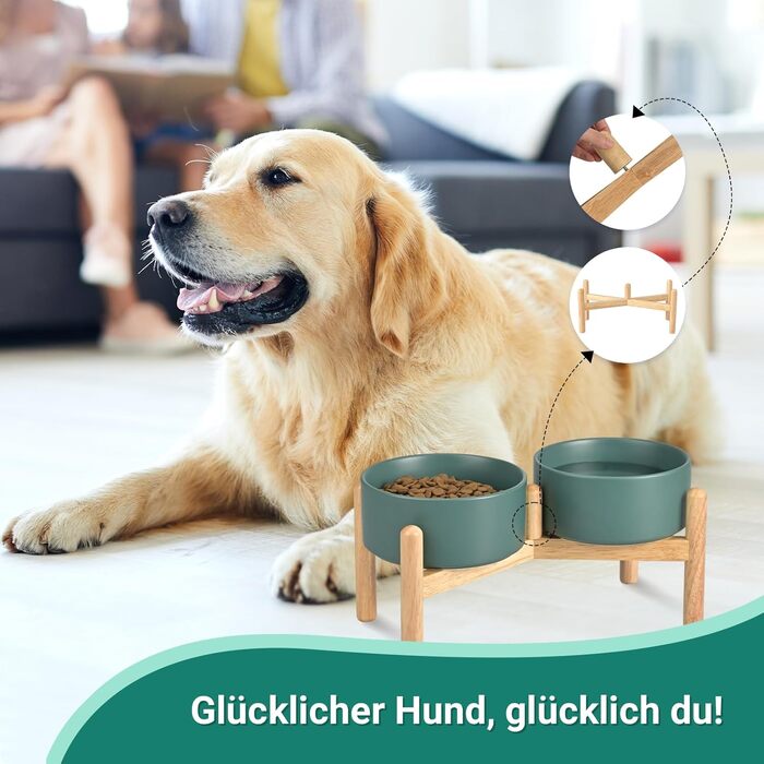 Миска для собак SpunkyJunky з кераміки, піднята годівниця для собак, миска для води з бамбуковим підставкою, 1800 мл, зелена