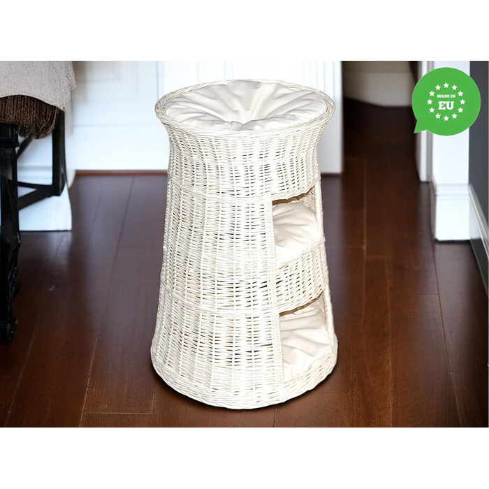 Кігтечка-ліжко для котів - Кругла кімната для відпочинку - Кігтечка з лози - Триповерхове ліжко для собак або котів - Плетена корзина білого кольору - (Бежева подушка)