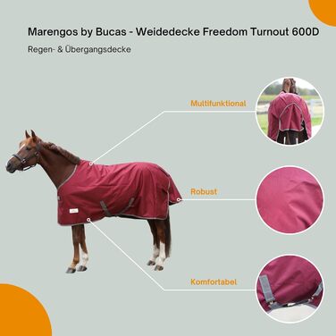 Водонепроникна попона для лошадей Marengos by Bucas Freedom Turnout 600D, демісезонна накидка з підкладкою та перехресними ременями, бордовий/темно-синій, 125 см (без наповнювача)