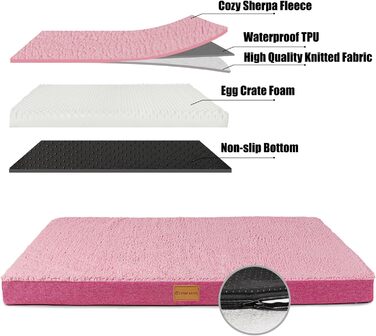 Ортопедичне ліжко для собак Patas Lague, велике, 91,4 x 61 см, м'яке, водонепроникне, з піною, знімний, пральний чохол, антиковзаюча підставка, рожевий колір, розмір L:36x24x3.5 IN