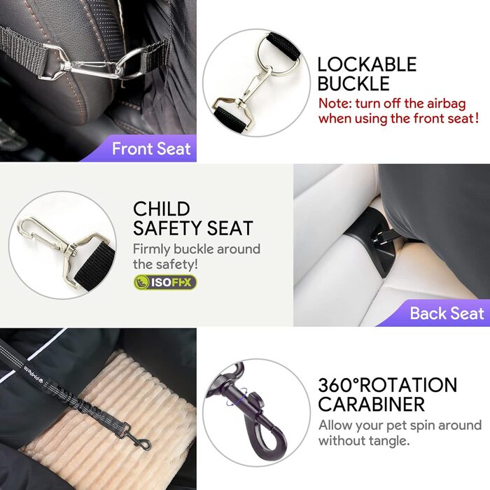 Автокрісло для собак Преміум, чорне: водонепроникне ліжко для маленьких та середніх собак, з підсумками та ременем безпеки