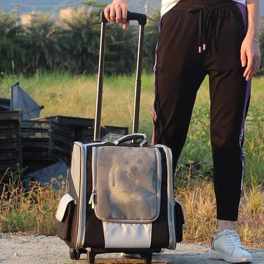 Транспортна сумка на колесах для собак та котів, сумка-тролей для домашніх тварин з вікном, 35x29x37 см (чорний)