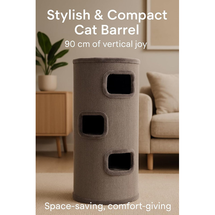 Драпак для котів Flamingo Enes S сірого кольору, 56 см, діаметр 42 см, сизаль та плюш