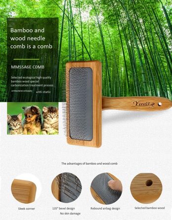 Щітка для грумінгу домашніх тварин з дерев'яною ручкою та металевими шпильками. Інструмент для видалення шерсті та розпушування. Підходить для собак та котів.