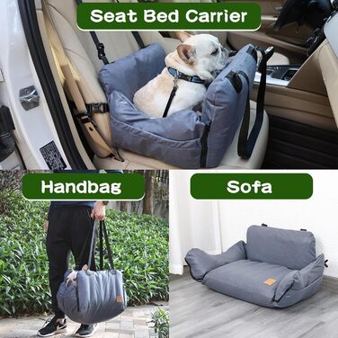 Автомобільний лежак для собак, знімний Airbag, сірий, водонепроникний, для собак до 15 кг, технічна тканина