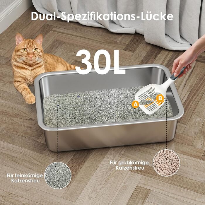 XL туалет для котів Youyijia з нержавіючої сталі, 30 л, з кришкою, металевим контейнером для наповнювача, килимком та совком, для великих і середніх котів, 59,5x39,5x30 см