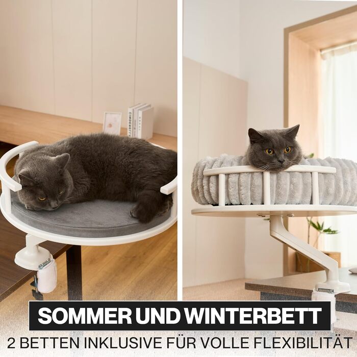 Кішка ліжко Noviclass® LEVI | Платформа для котів | Для столу та підвіконня | 2 ліжка | Cord-дизайн сірий | Міцне та сучасне