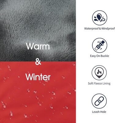 Теплий зимовий одяг для собак IECOii, великий розмір (обхват грудей 53-62 см), червоний, з регулюванням, світловідбиваючий, з флісовим коміром