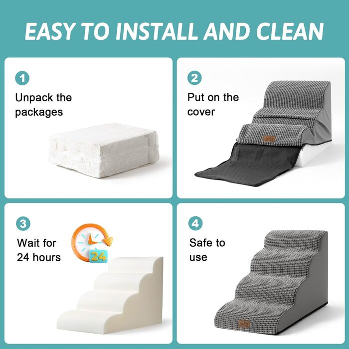 Сходинки для собак маленьких порід 50 см: зручні та безпечні для ліжка, 4 сходинки, сірий колір, 40x72x50 см