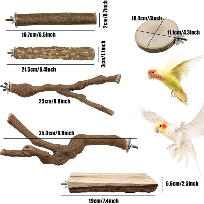 Набір з 9 дерев'яних перекладин Allazone для птахів, гойдалки для папуг, аксесуари для клітки, стиль 2