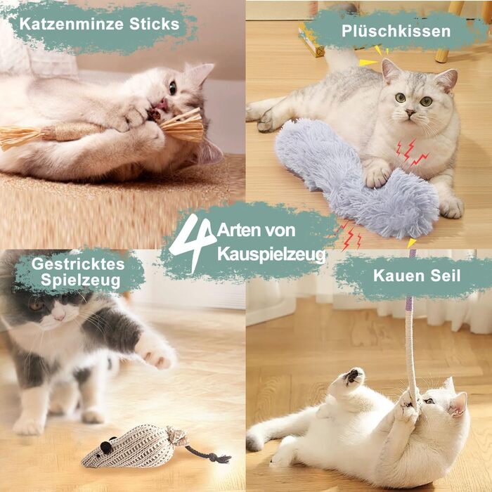 Інтерактивна іграшка для котів CUUOOT 7-в-1: джиґлер, іграшка-пір'їнка, катенок, мотузка для кусання, набір з котячою м'ятою.