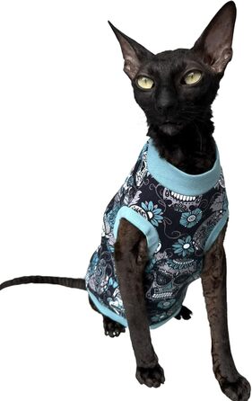 Футболка Kotomoda Sphynx з принтом черепа (синій, XS) для безшерстих котів