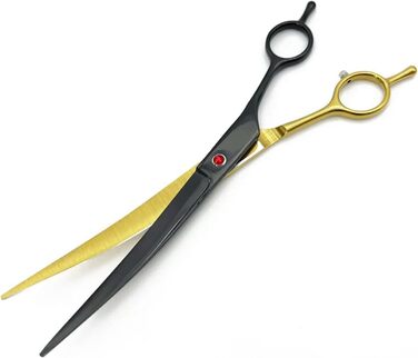 Набір професійних ножиць для собак 2 в 1: прямі та вигнуті. Ідеально для собак, котів та інших тварин. Чорний & золотий