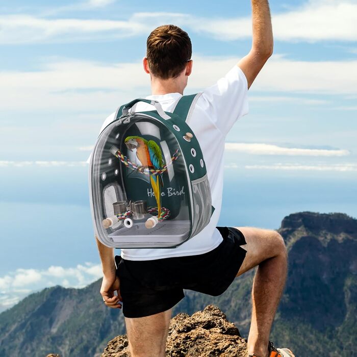 Рюкзак для птахів PETCUTE з дерев'яною жердкою: переноска, транспортна сумка для папуг, зелений