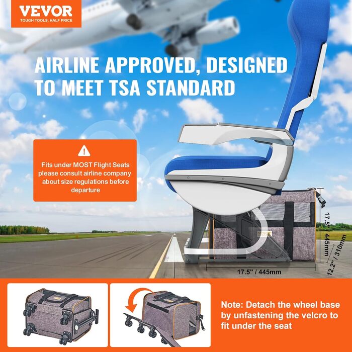 Тролей для собак VEVOR, розкладний, до 15,8 кг, з сумкою для зберігання, 4 колеса, з оксфорду 600D, сірий, ідеальний для подорожей