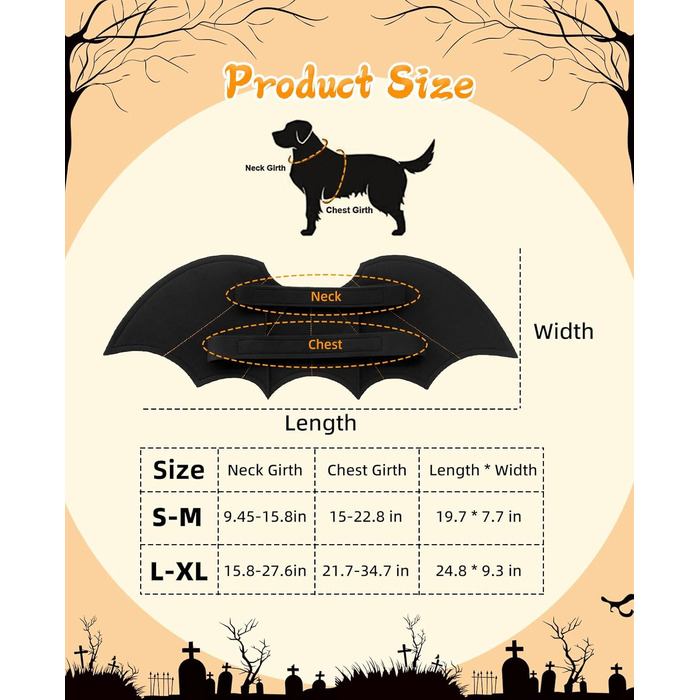 Костюм на Хелловін для собак: крила кажана, карнавальний костюм для тварин, для цуценят, маленьких, середніх та великих собак, веселе косплей, розмір L-XL