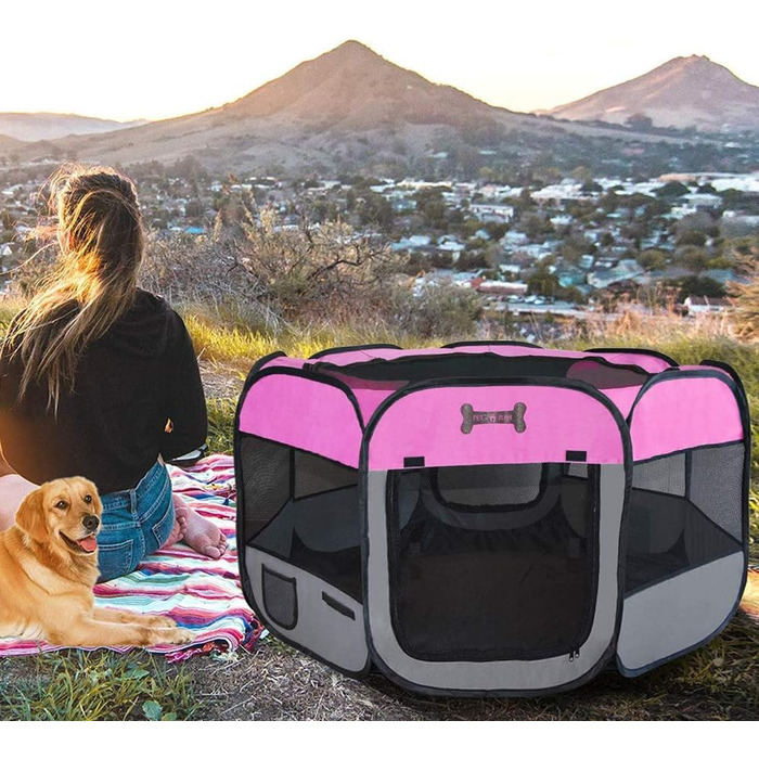 Клітка для цуценят Melko 125x125x64 см, розкладна, для собак, котів, кроликів (Рожева)