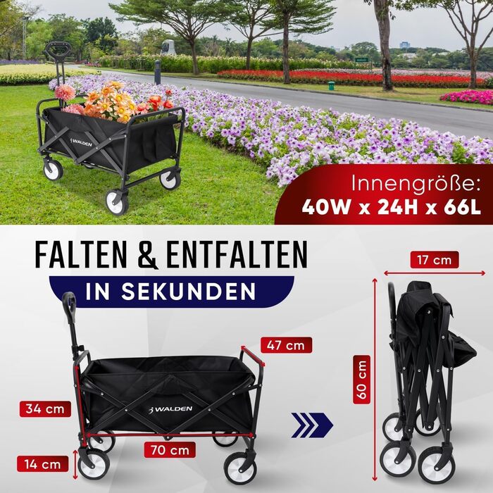 Складаний вагон-тележка з великою місткістю, стабільний та портативний. Ідеально для спорту, покупок та кемпінгу