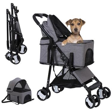 Візок для собак та котів, сірий, до 20 кг, з поворотним колесом та гальмом