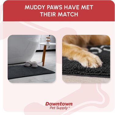 Килимок для собак My Doggy Place з мікрофібри для брудних лап, 91,4 x 66 см, антрацит з відбитком лапи, швидковисихаючий, з антиковзким покриттям, придатний для прання та сушки, розмір 91 x 66 x 3 см