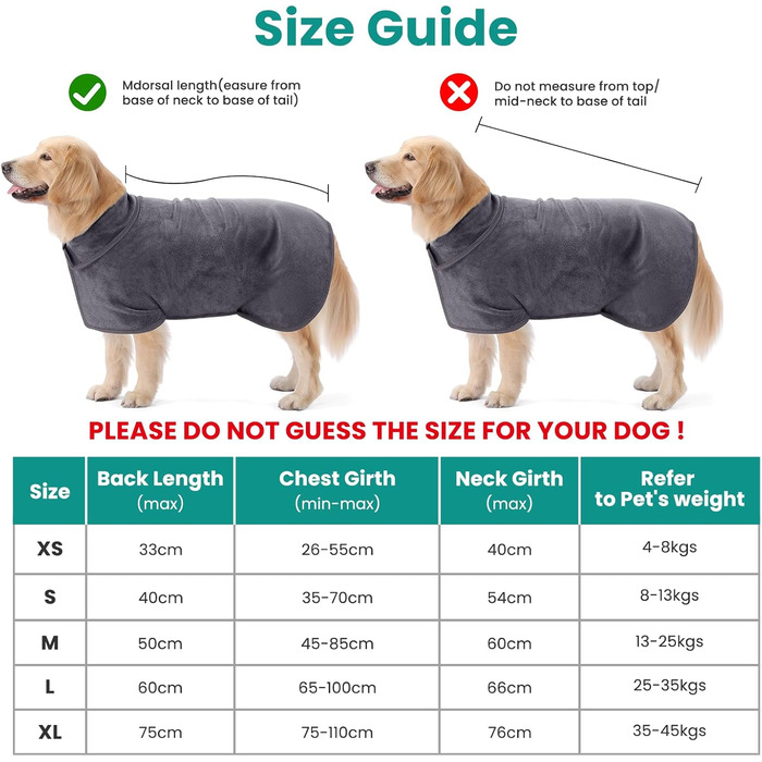 Рушник для собак PETTOM: Швидковисихаючий халат з мікрофібри для великих собак (L, сірий)