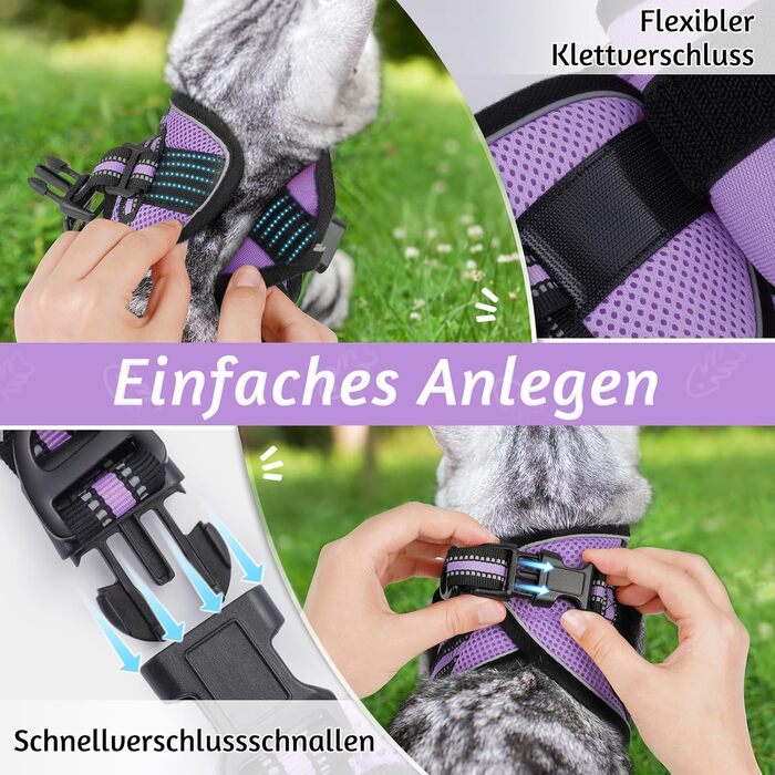 Нашийник та поводок для котів Rabbitgoo: безпечний, регульований, з відбиваючими смугами, для кошенят та дорослих котів, розмір M, світло-фіолетовий