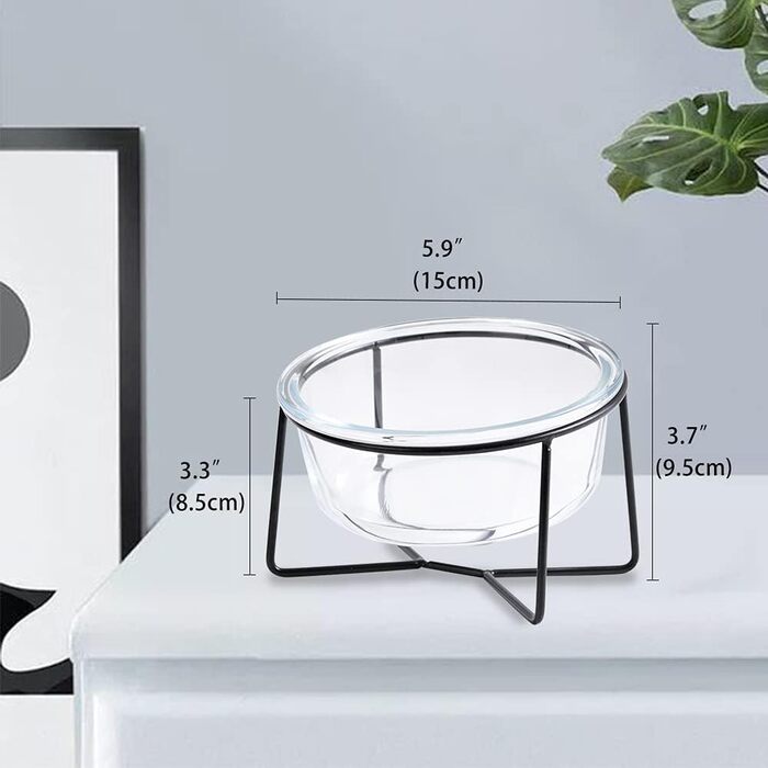 Скляна годівниця для котів та собак на підставці - нахилена та піднята миска для води та корму, 500 мл