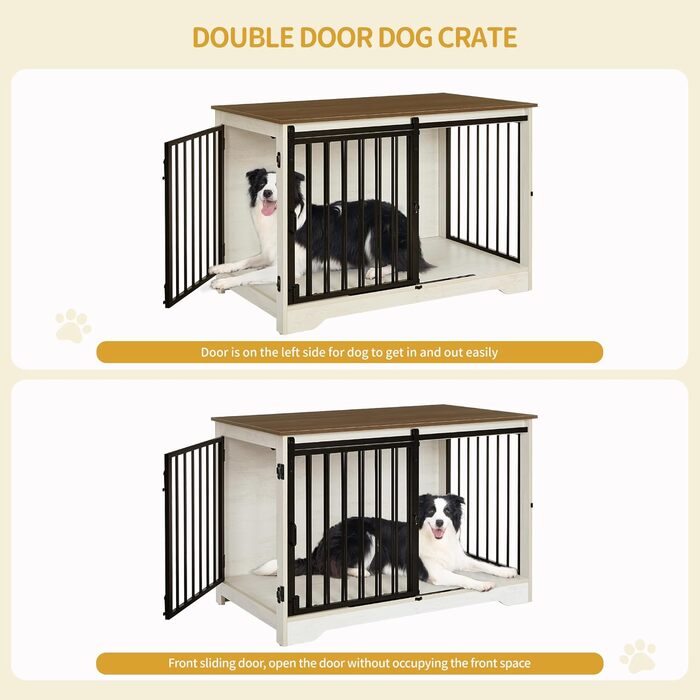 Будиночок для собаки Hzuaneri 100 см з дверцятами, дерев'яний, для дому, біло-коричневий