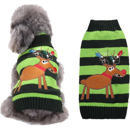 Пуловер для собак на Різдво, кумедний різдвяний пуловер для собак з мультфільмом Оленя, Санти та Сніжинок, теплий в'язаний пуловер для собак маленьких, середніх та великих розмірів, XXS-XXL (110-Green, XXL) XXL 110-Зелений