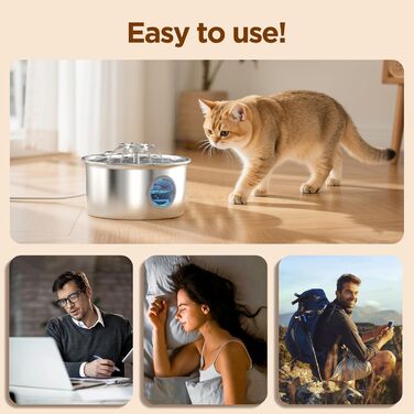 Турнік для котів з нержавіючої сталі Katzenbrunnen: фонтанчик для води, 2.6л, дисплей рівня води, дизайн водоспаду, підходить для собак та котів