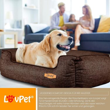 Ліжко-матрац Lovpet для собак XL 110x75x27 см, коричневе, із мискою та 3 кісточками, м'який знімний і праний чохол, для малих, середніх і великих порід
