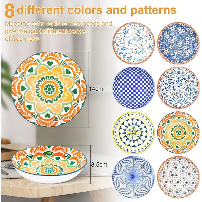 Набори керамічних мисок для котів FOSTBEEN (8 шт.), для корму та води, без втоми вусів, підходять для кошенят