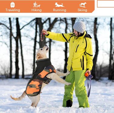 Водонепроникний зимовий одяг для собак - тепла куртка для собак, одяг для маленьких, середніх та великих собак, пуловер для собак з безпечними світловідбиваючими смугами для лабрадорів, чихуахуа, французьких бульдогів, 3XL, помаранчевий камуфляж