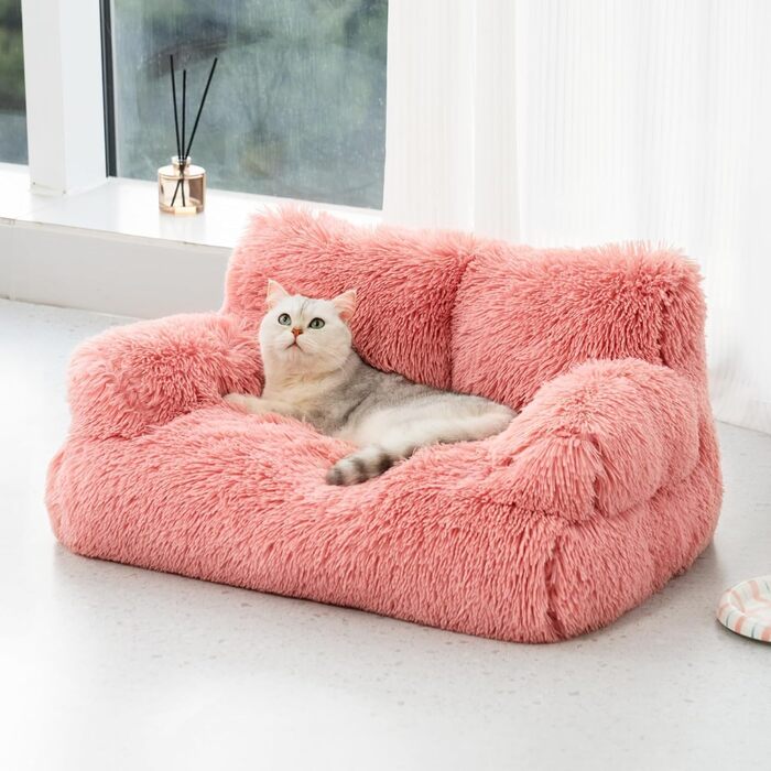 М'яке ліжко-диван для котів і собак MEWOOFUN, плюшеве, 76x45 см, знімний і праний чохол, рожеве