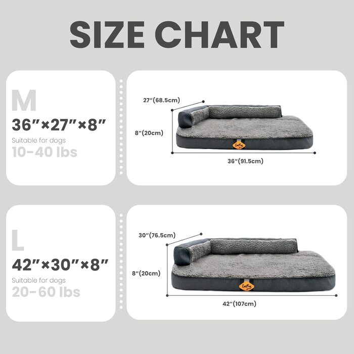 Ортопедичне ліжко для собак Laifug з memory foam, вологостійке, знімний чохол, неслизьке дно, сіре – для літніх та хворих собак