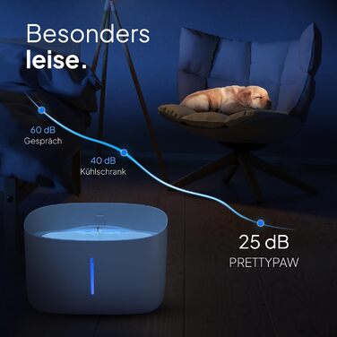 Тринкувалка для собак Pretty PAW®: тиха, 7л, з фільтром та LED, BPA-free, білий (сірий)