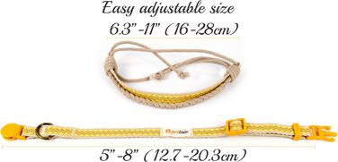 Нашийник для кота Pettsie з безпечною застібкою та браслетом дружби, міцна бавовна, D-подібне кільце для аксесуарів, регульований розмір 19-29 см (12,7 - 20,3 см, жовтий)