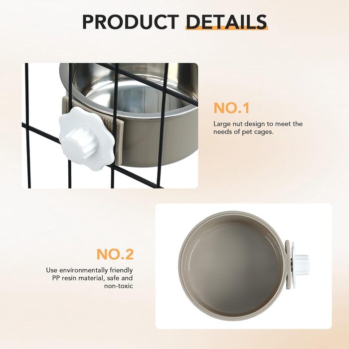 Набір мисок для води та корму для собак Joyoldelf 2-в-1, 13 см, 600 мл, підвісні, з нержавіючої сталі та пластику, для собак, котів та інших дрібних тварин