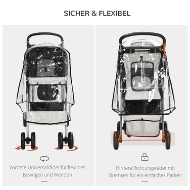 Складна коляска для собак PawHut Dog Buggy до 20 кг з дощовиком Підстаканник Сітка Window Grey 75x45x97см для прогулянок