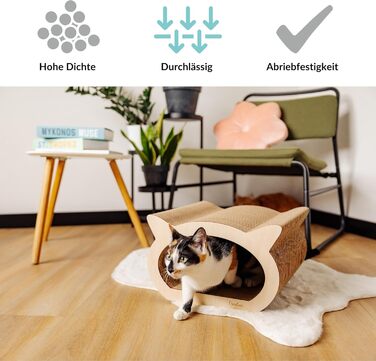 Котяче дряпальня | Дряпка з посиленої картонної конструкції | Натуральні дряпальні дошки | Міцні меблі для котів | 2в1 Дряпка-будиночок для котів | Якісний картон | Великий розмір (37 x 36 x 37 см, у формі кота)