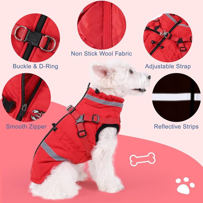 Водонепроникний зимовий одяг для собак та котів Poseca, червоний, XS