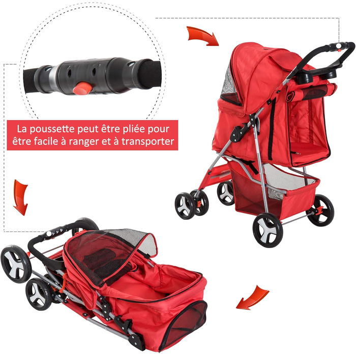 Pawhut Кія для собак на колесах, 77 x 47 x 101 см, складана, водовідштовхувана, матеріал 600D Oxford, 4 колеса