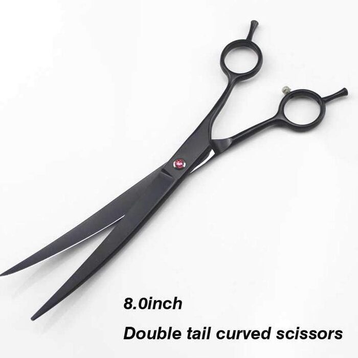 Набір професійних ножиць для грумінгу тварин QUNINE: ножиці для стрижки, гребінець, чорний колір, прямі та вигнуті леза